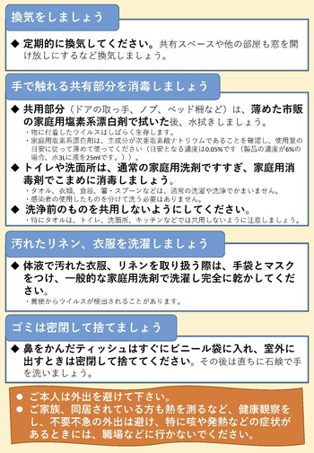 新型コロナウイルス感染が疑われる場合に家庭内でご注意いただきたいこと（２ページ目）