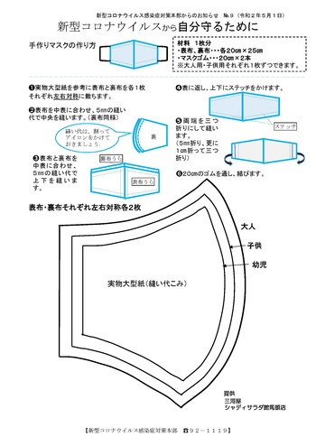 新型コロナウイルスから自分を守るために。手作りマスクの作り方